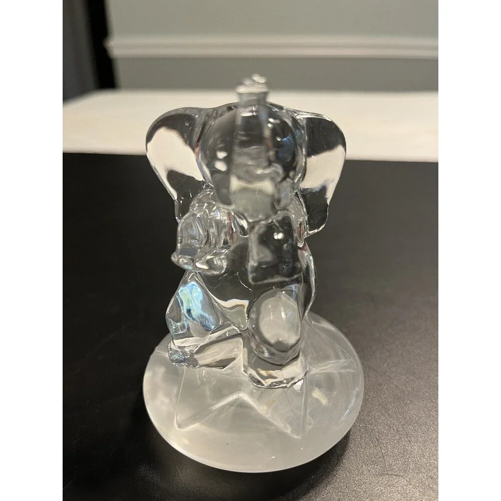 Crystal Glass Baby Elephant Trunk Up Sitting on a  Star Figurine Paperweight